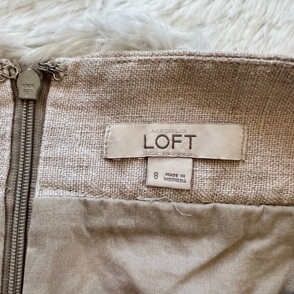 ANn Taylor Loft Womens Skirt Size 8 Beige Linen Pockets Contrast Trim Boho 14063 - Picture 2 of 8